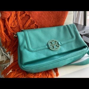 Tory Burch Amanda Teal Leather Shoulder Bag